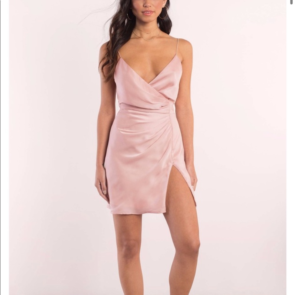 Tobi pink slit mini dress